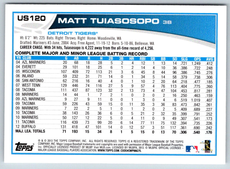 2013 Topps Update Matt Tuiasosopo