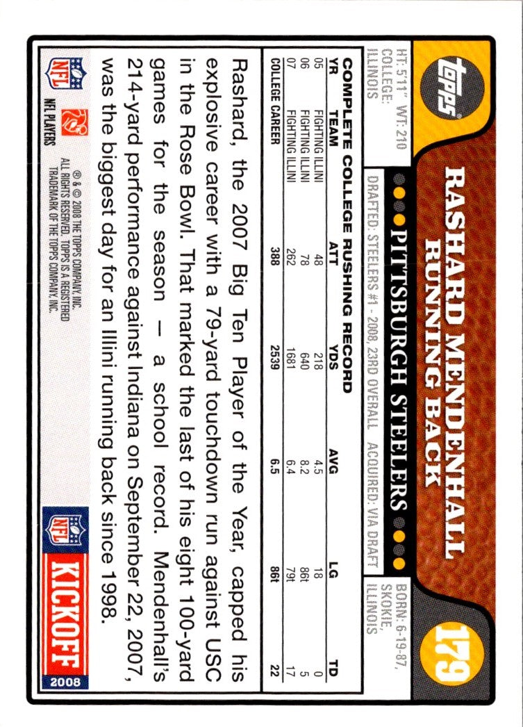 2008 Topps Kickoff Rashard Mendenhall