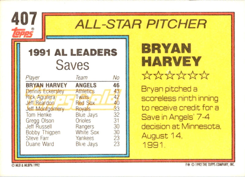 1992 Topps Bryan Harvey