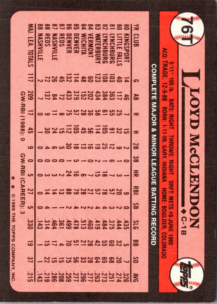 1989 Topps Traded Lloyd McClendon