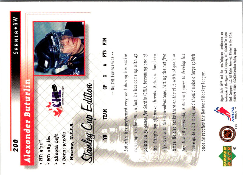 1999 Upper Deck MVP Stanley Cup Alexander Buturlin