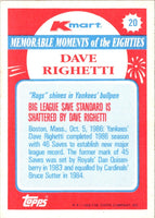 1988 Topps Kmart Memorable Moments Dave Righetti #20