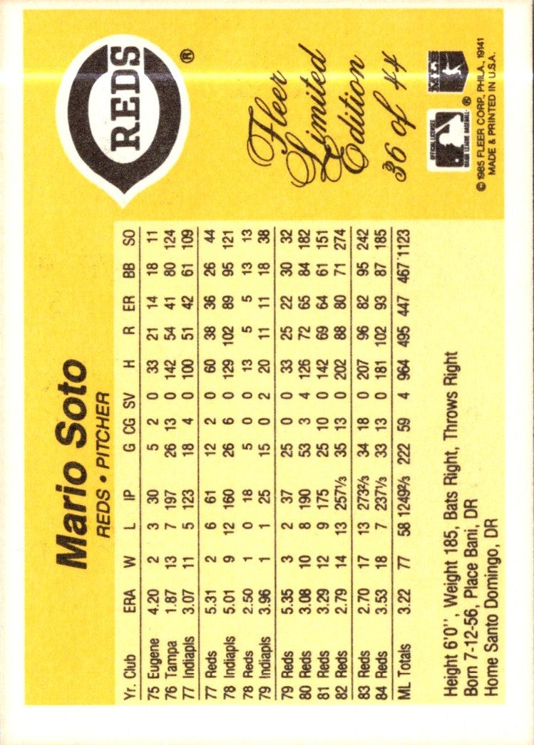 1985 Fleer Limited Edition Mario Soto