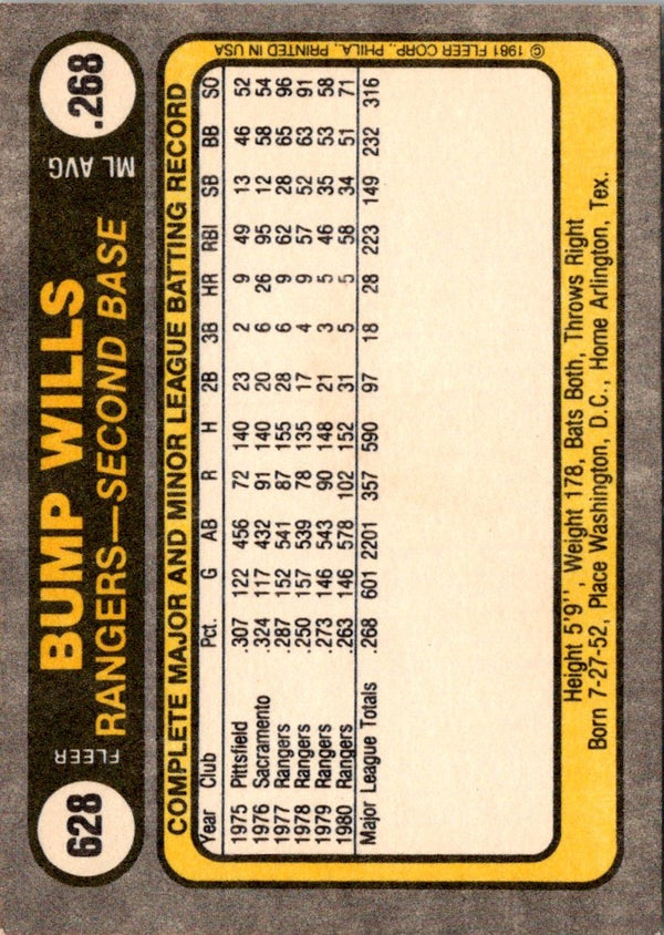 1981 Fleer Bump Wills #628