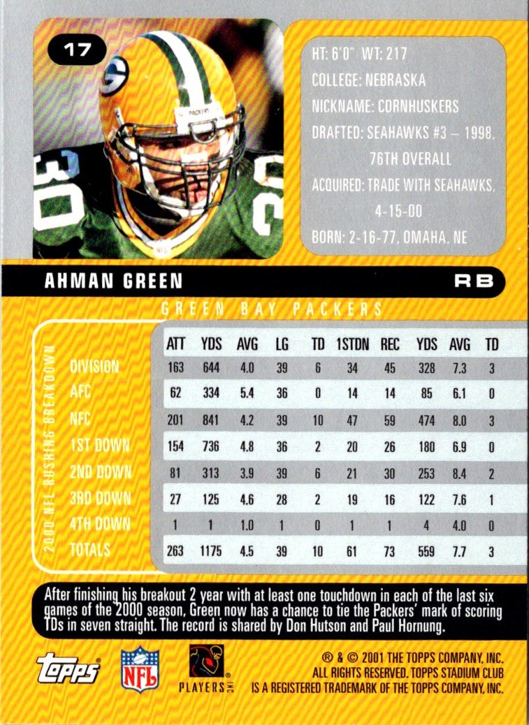 2001 Stadium Club Ahman Green