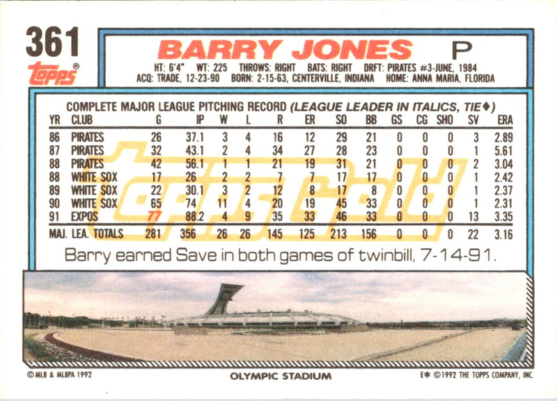 1992 Topps Barry Jones