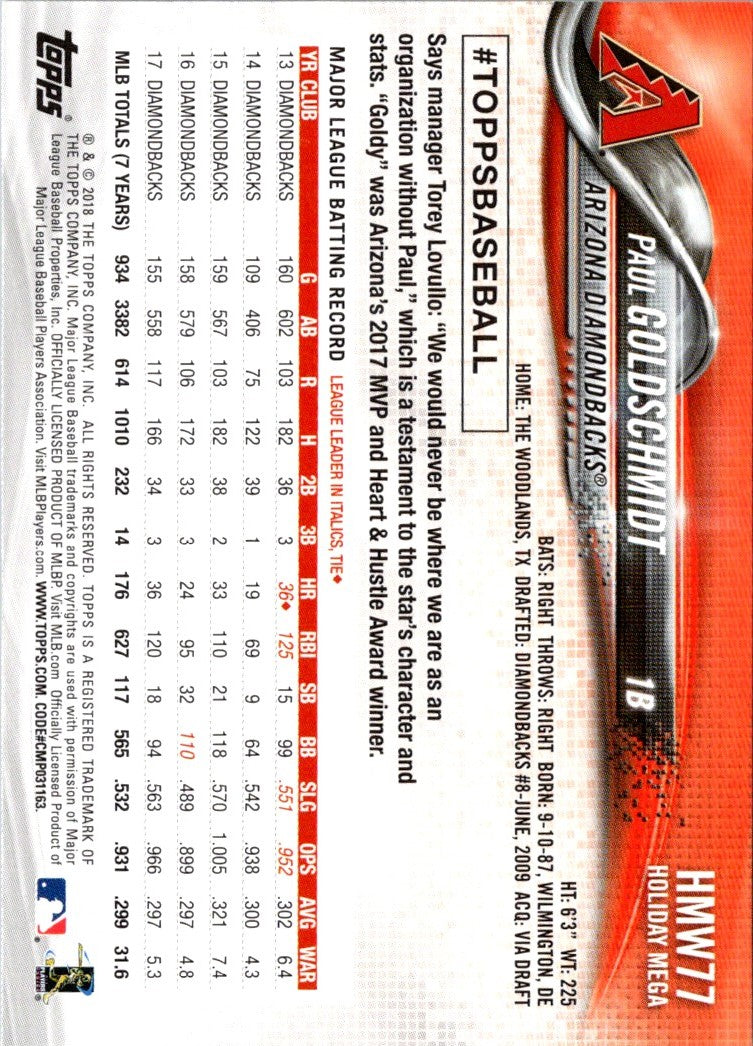 2018 Topps Holiday Paul Goldschmidt