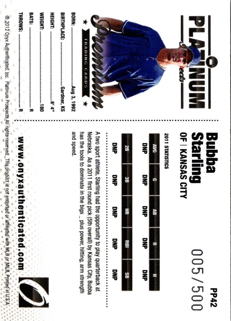 2012 Onyx Platinum Prospects Bubba Starling