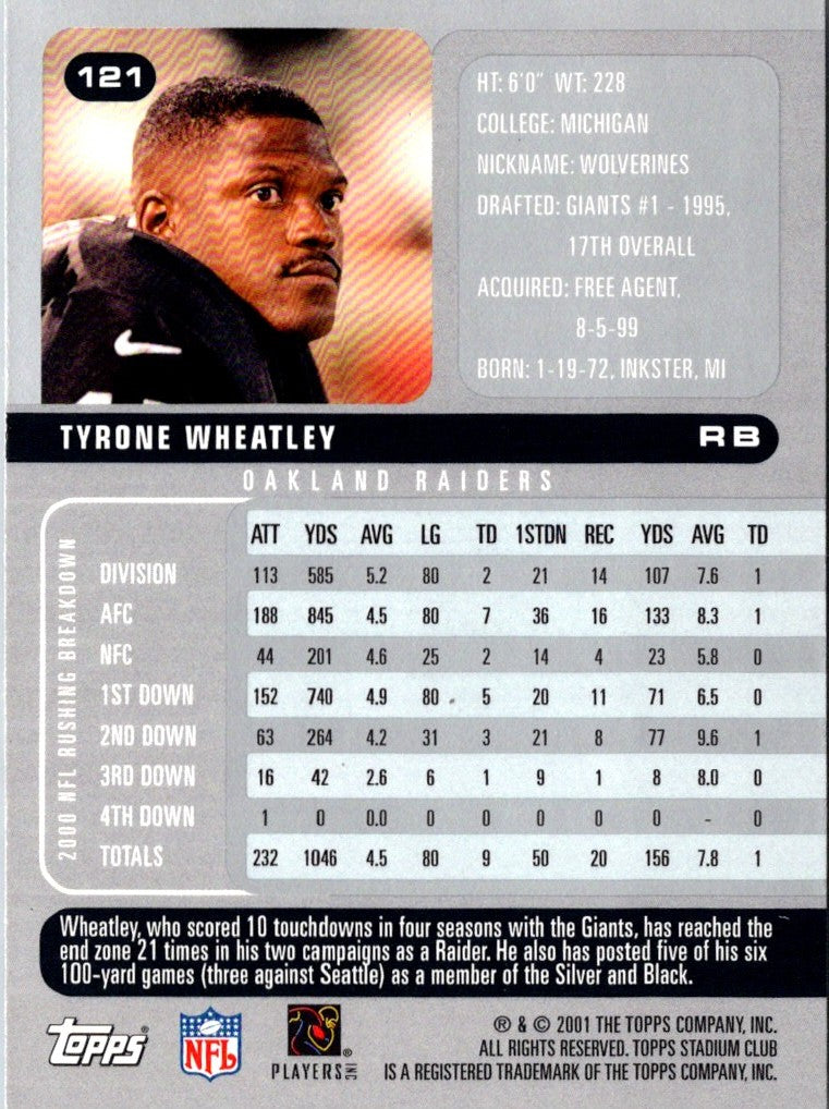 2001 Stadium Club Tyrone Wheatley