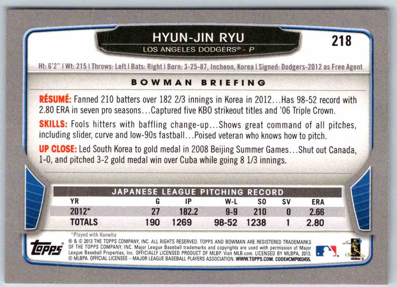 2014 Bowman Hyun-Jin Ryu