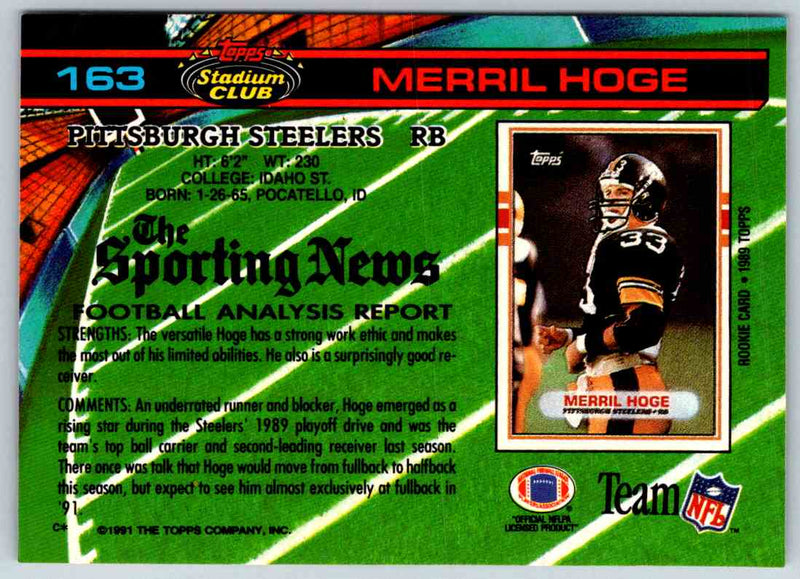 1991 Topps Stadium Club Football Merril Hoge