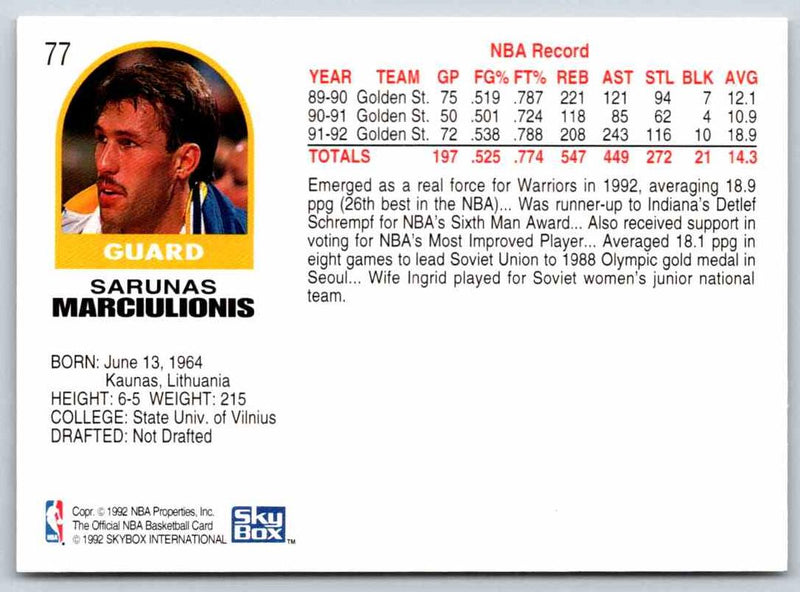 1992 Skybox Sarunas Marciulionis