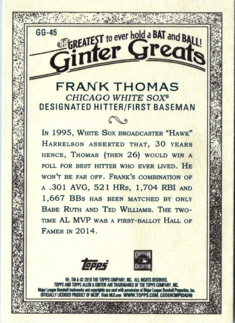 2019 Topps Allen & Ginter Greats Frank Thomas