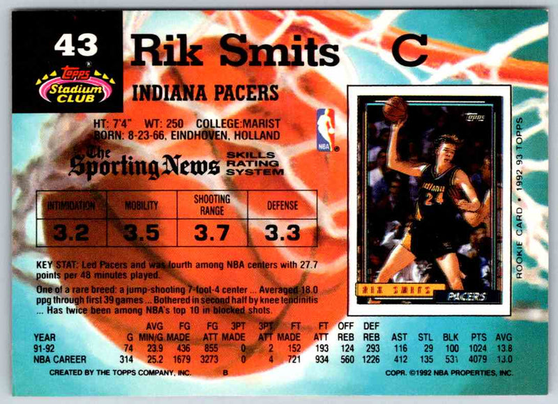 1992 Stadium Club Rik Smits