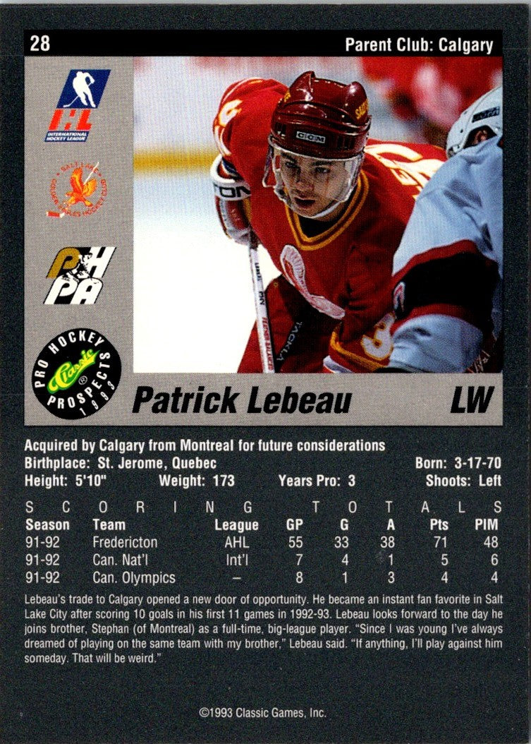 1993 Classic Pro Prospects Patrick Lebeau