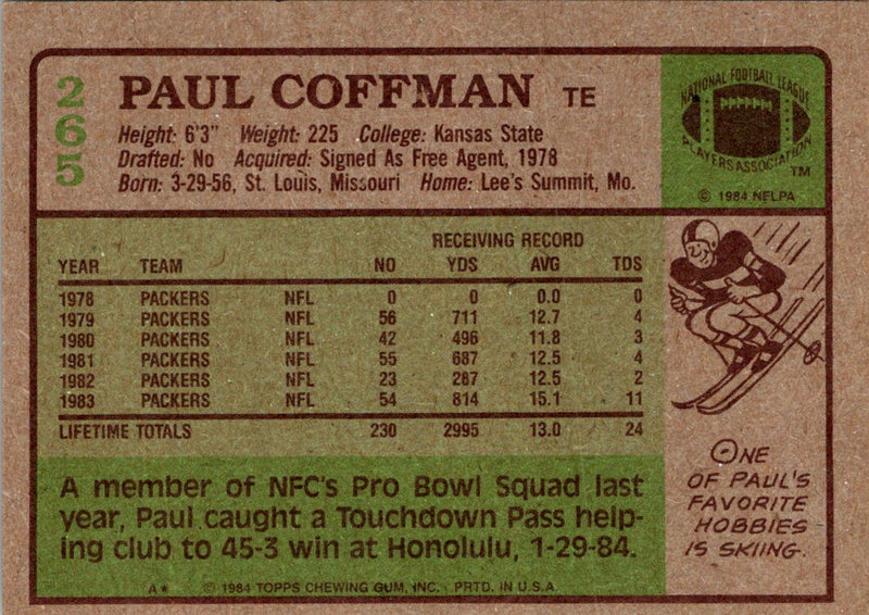 1985 Topps Paul Coffman