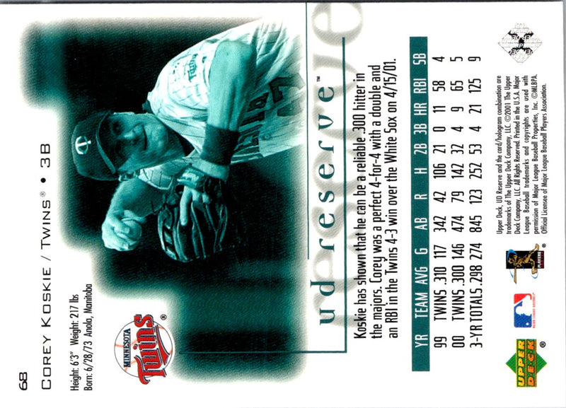 2001 UD Reserve Corey Koskie