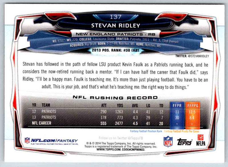 2014 Topps Stevan Ridley