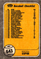 1981 Fleer Checklist: Dodgers/Expos #643