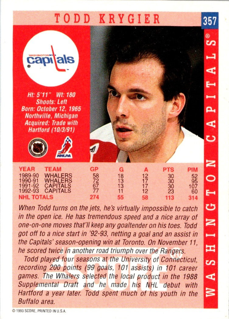 1993 Score Todd Krygier