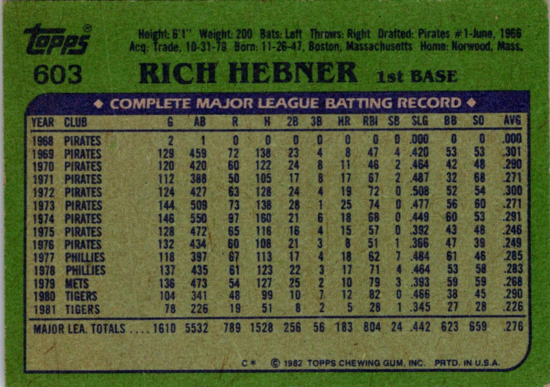 1982 Topps Rich Hebner