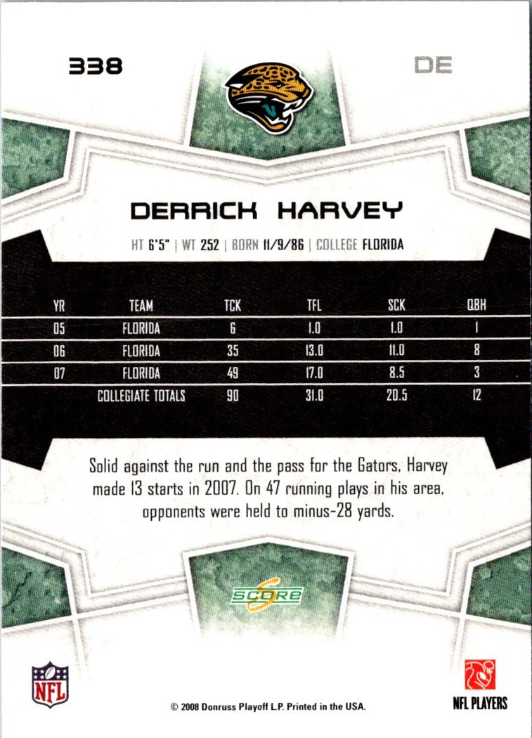 2008 Score Super Bowl XLIII Derrick Harvey