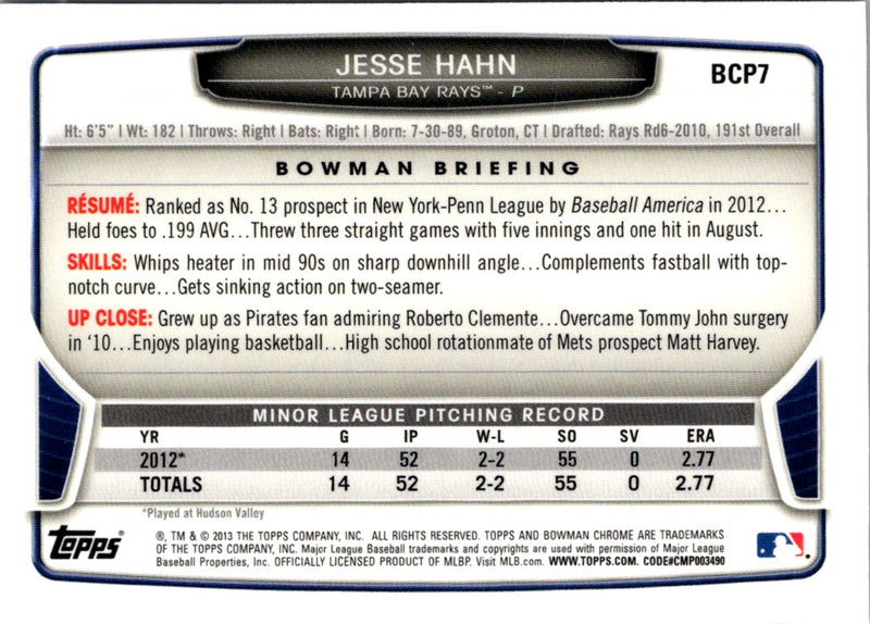 2013 Bowman Chrome Prospects Jesse Hahn