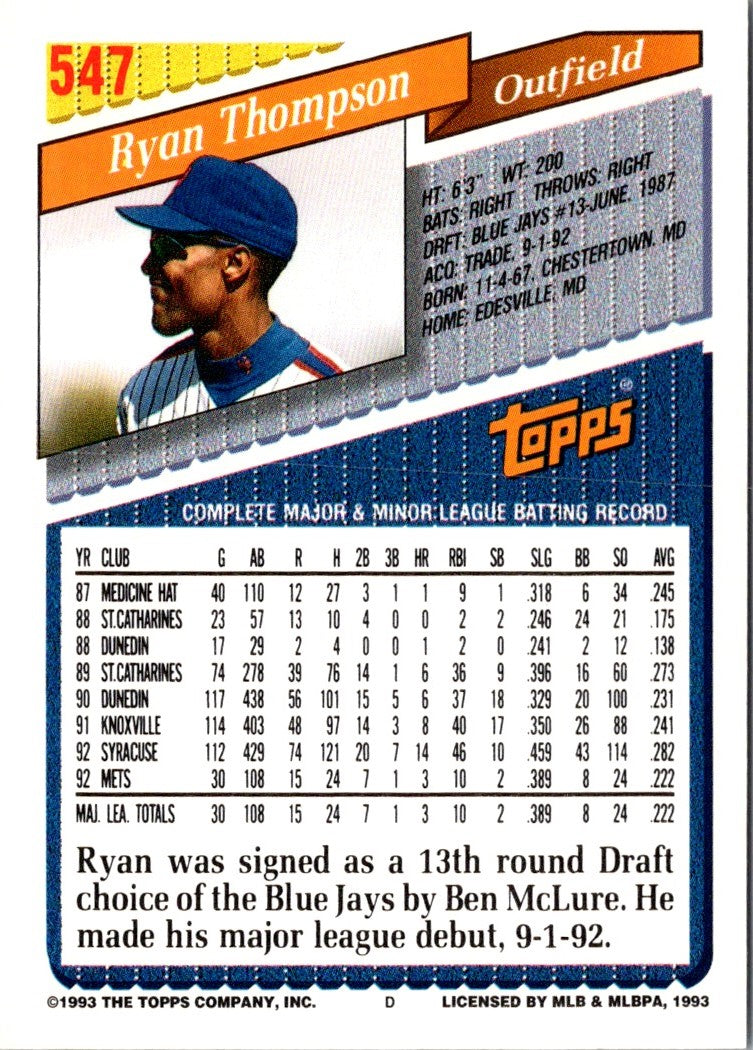 1993 Topps Ryan Thompson