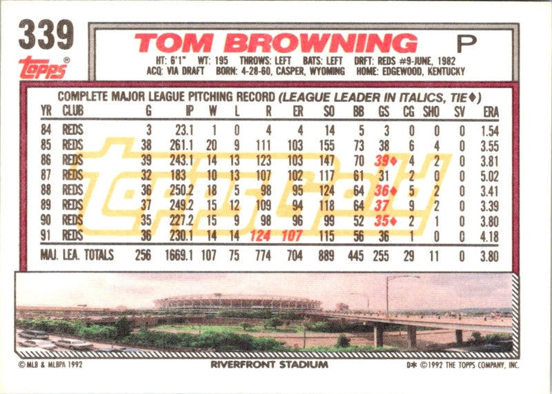 1992 Topps Gold Winners Tom Browning