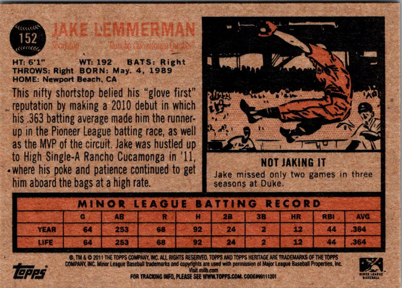 2011 Topps Heritage Minor League Jake Lemmerman