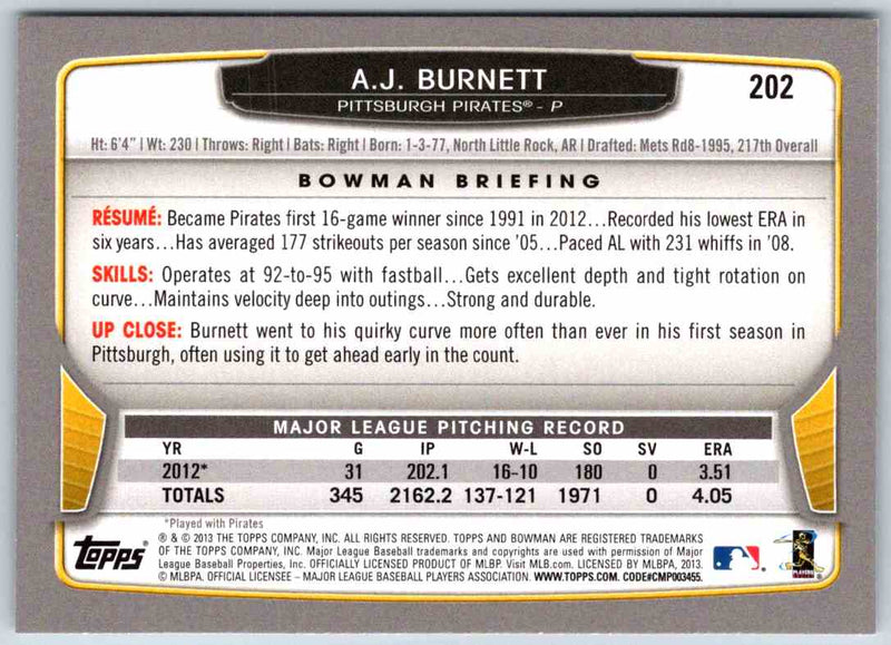 2013 Bowman A.J. Burnett