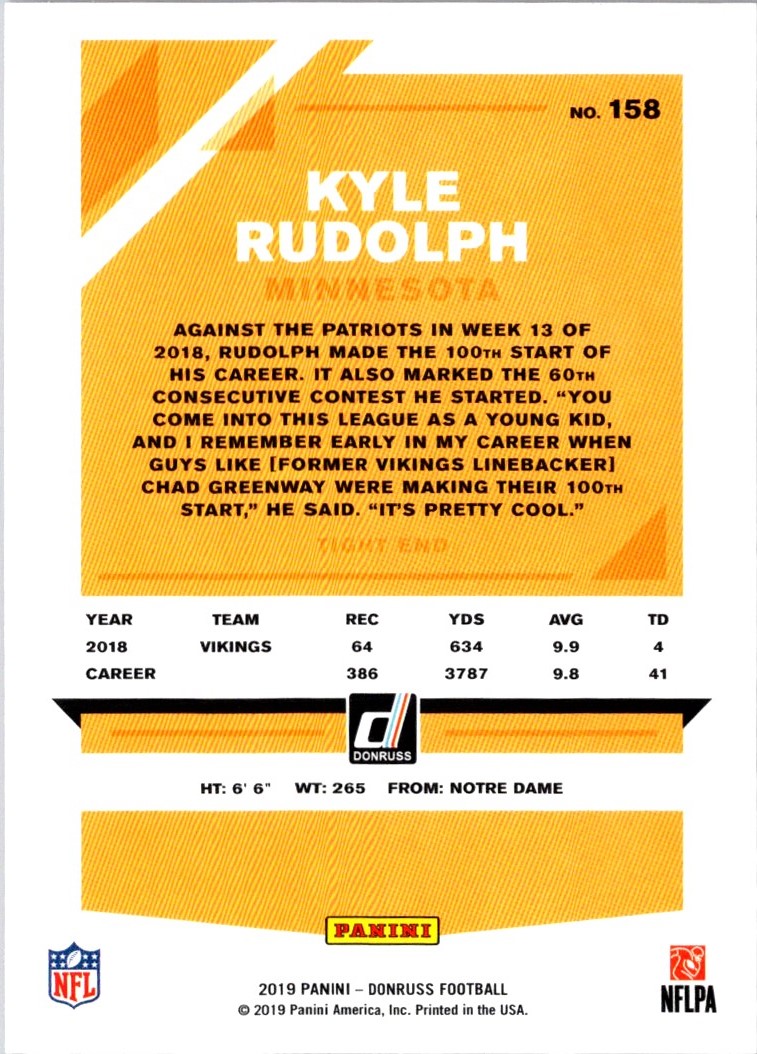 2019 Donruss Blue Press Proof Kyle Rudolph
