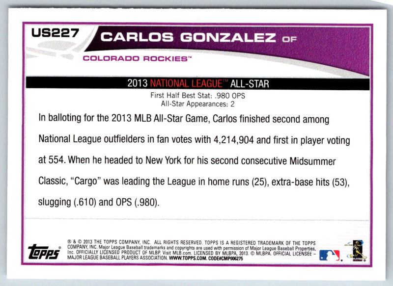 2013 Topps Update Carlos Gonzalez