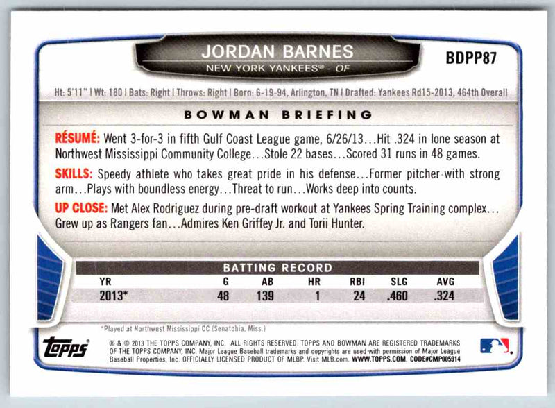 2013 Bowman Jordan Barnes