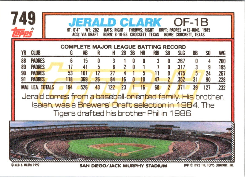 1992 Topps Jerald Clark