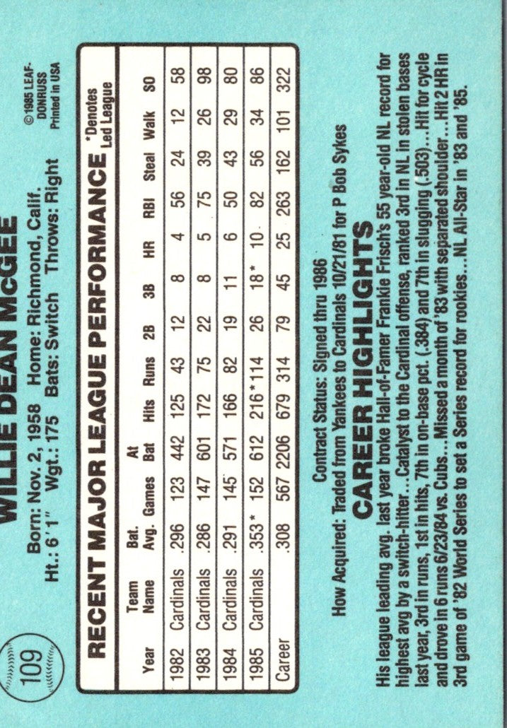 1986 Donruss Willie McGee