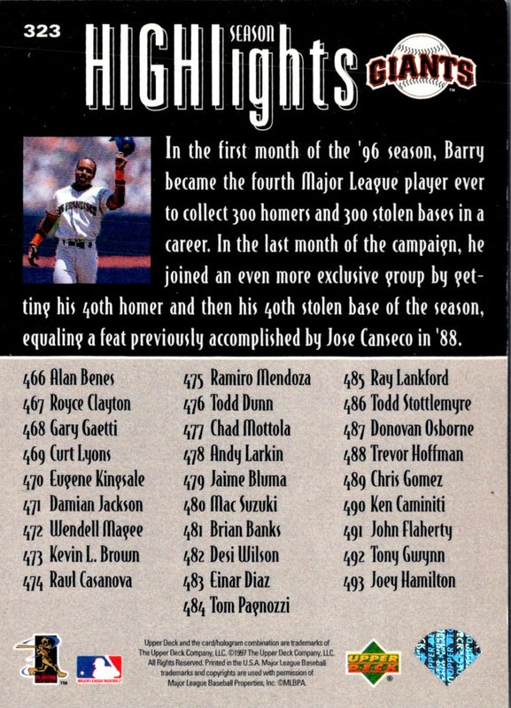 1997 Upper Deck Barry Bonds #323