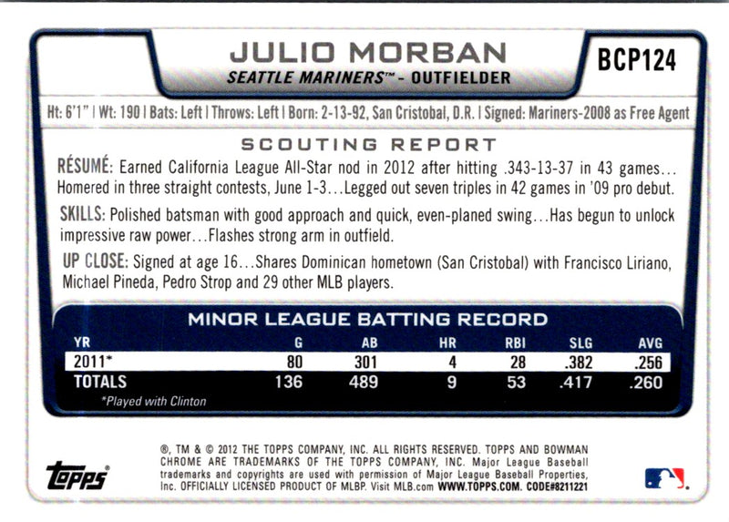 2012 Bowman Chrome Prospects Julio Morban