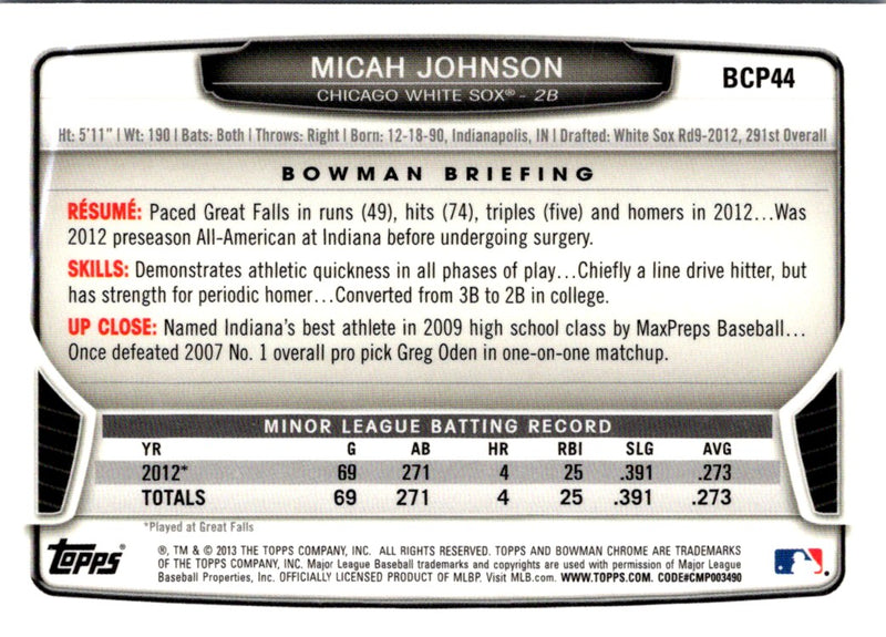 2013 Bowman Chrome Prospects Micah Johnson