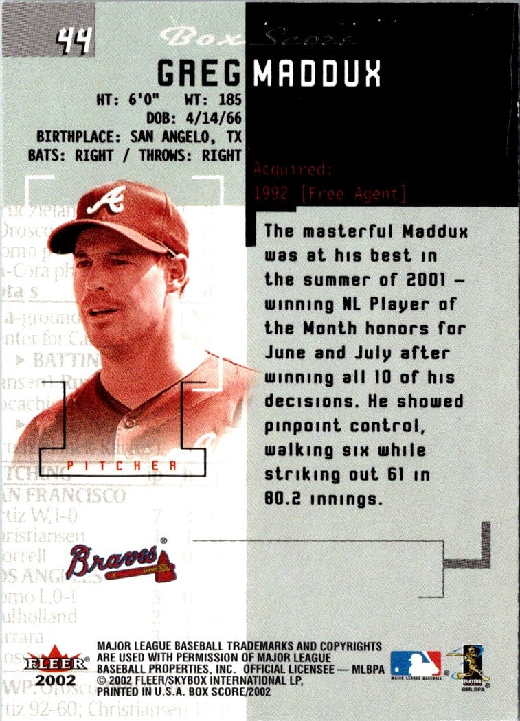 2002 Fleer Box Score Classic Miniatures Greg Maddux