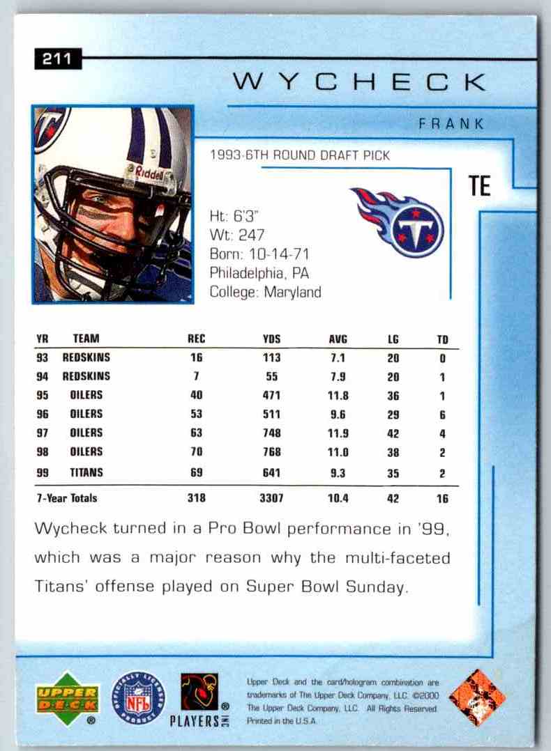 2000 Upper Deck Frank Wycheck