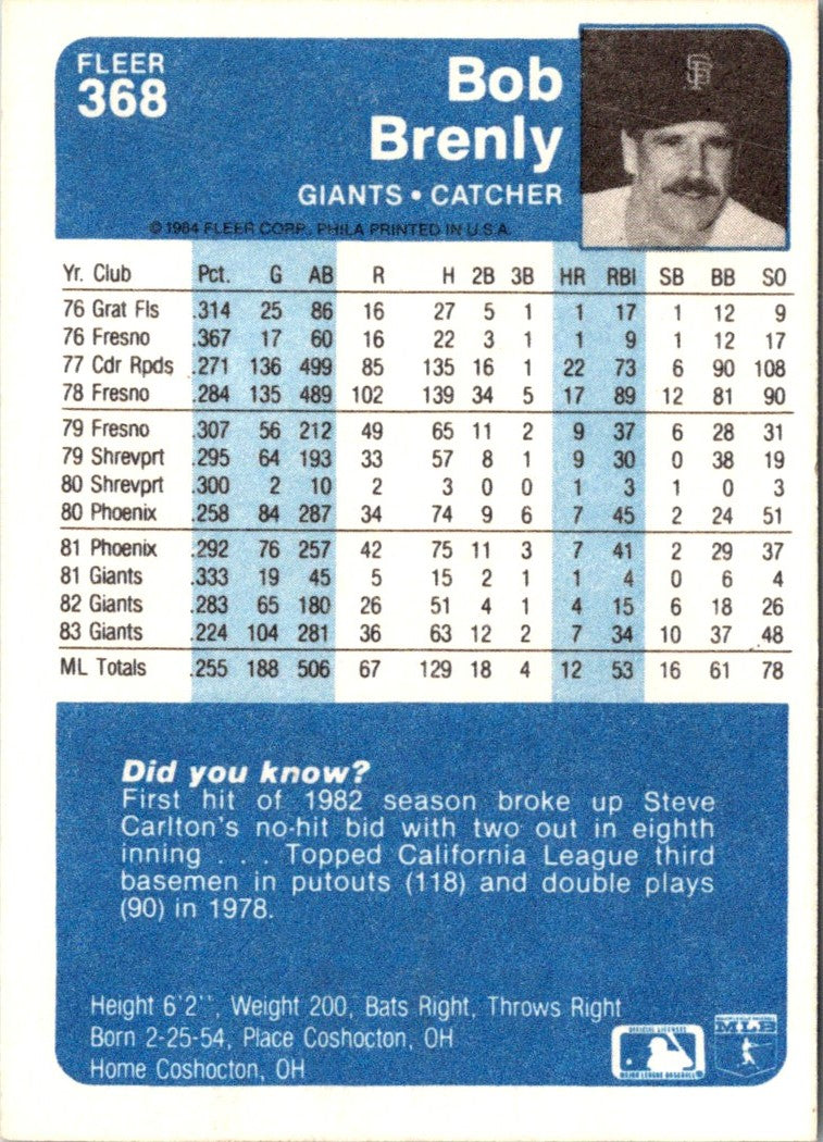 1984 Fleer Bob Brenly