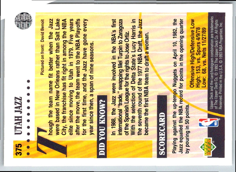 1992 Upper Deck Utah Jazz