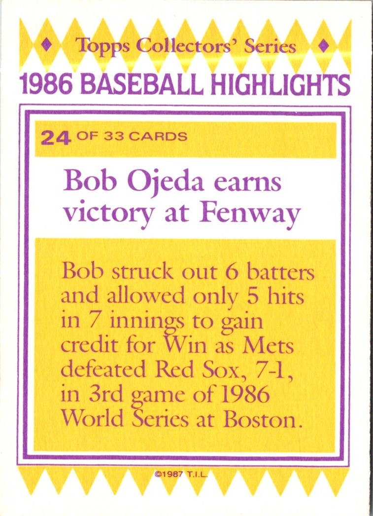 1987 Topps Woolworth Baseball Highlights Bob Ojeda