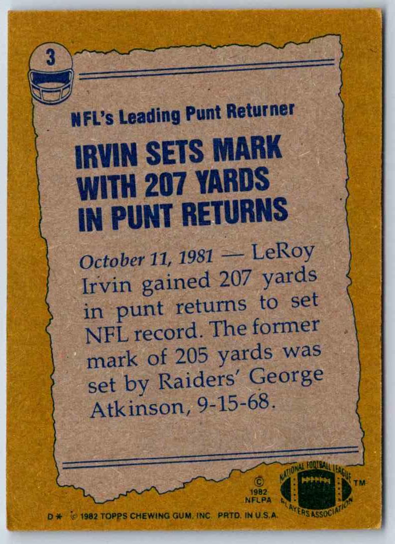 1982 Topps Leroy Irvin