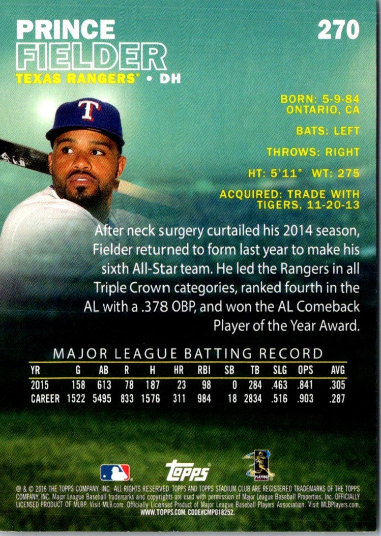 2016 Stadium Club Prince Fielder