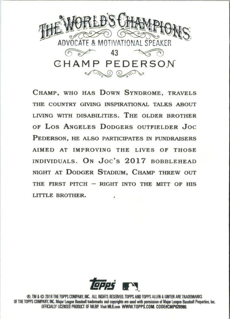 2018 Topps Allen & Ginter Champ Pederson