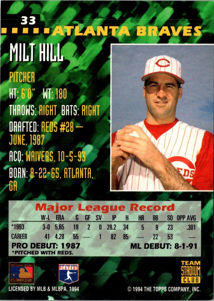 1994 Stadium Club Team First Day Issue Milt Hill