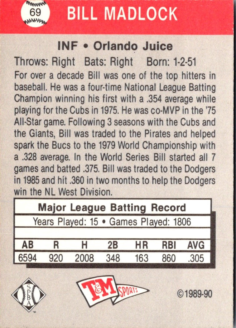 1989 T&M Senior League Bill Madlock
