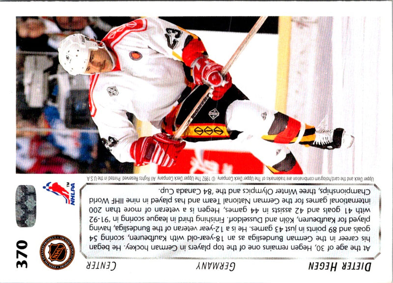 1992 Upper Deck Dieter Hegen